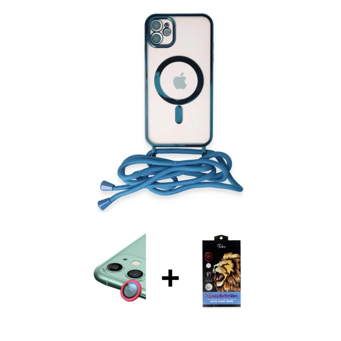 MARSİLYAN™- iPhone 11 Kılıf Eksen Özel Seri - Siyah Buffer Hayalet Cam Ekran Koruyucu + Raze Metal Kamera Lens - KI