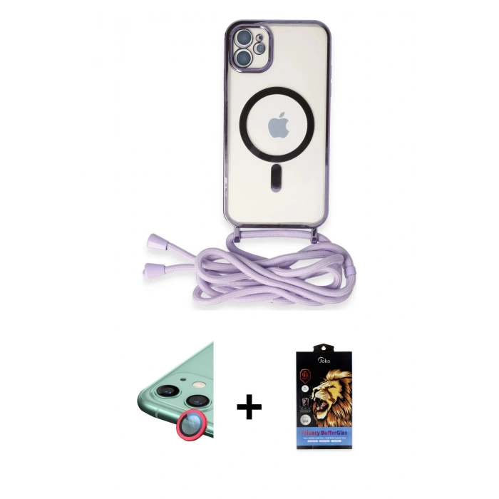 MARSİLYAN™- iPhone 11 Kılıf Eksen Özel Seri - Siyah Buffer Hayalet Cam Ekran Koruyucu + Raze Metal Kamera Lens - KI