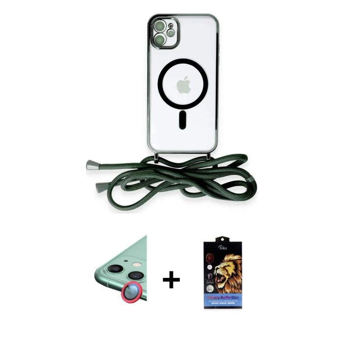 MARSİLYAN™- iPhone 11 Kılıf Eksen Özel Seri - Siyah Buffer Hayalet Cam Ekran Koruyucu + Raze Metal Kamera Lens - KI