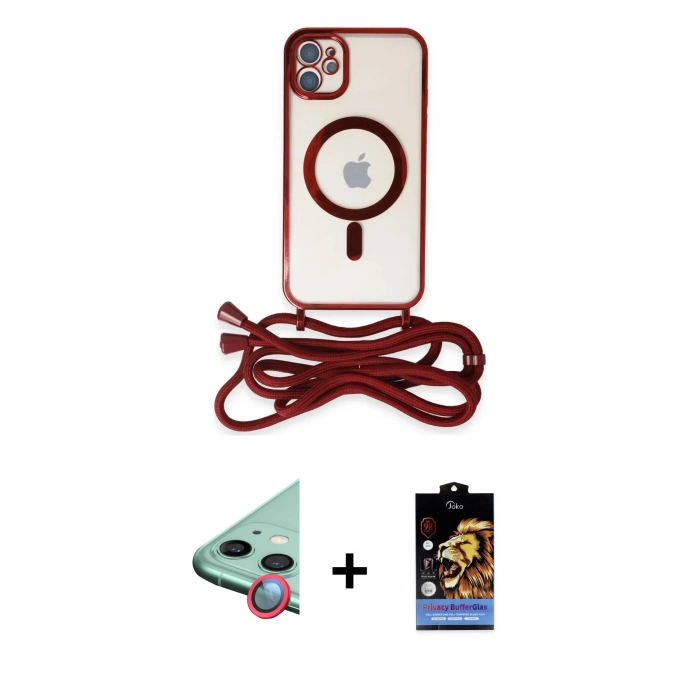 MARSİLYAN™- iPhone 11 Kılıf Eksen Özel Seri - Siyah Buffer Hayalet Cam Ekran Koruyucu + Raze Metal Kamera Lens - KI