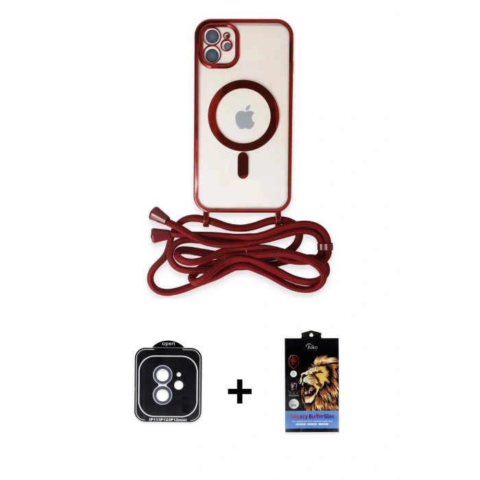MARSİLYAN™- iPhone 11 Kılıf Eksen Özel Seri - Siyah Buffer Hayalet Cam Ekran Koruyucu + PVD Metal Kamera Lens - MI