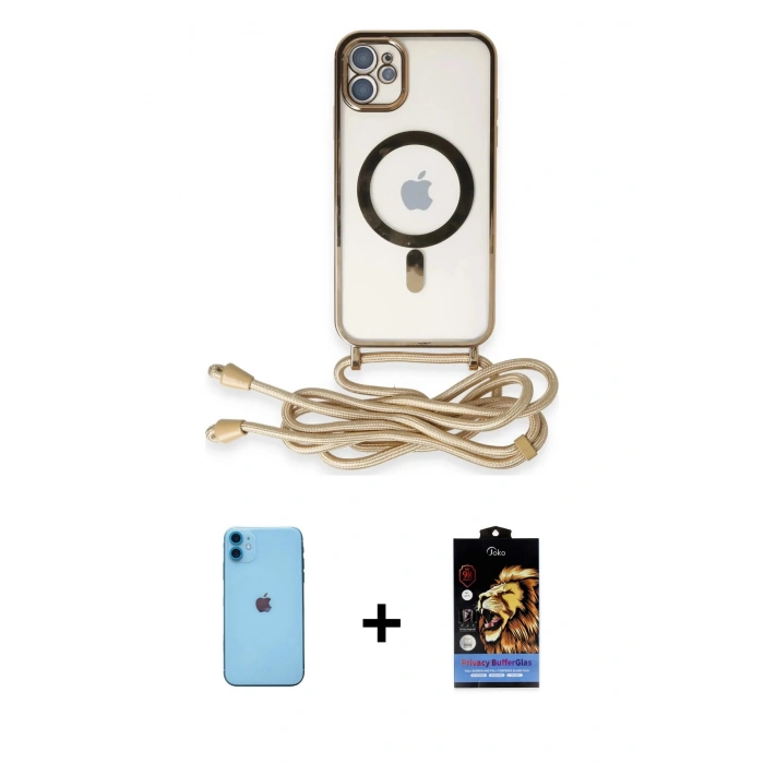 MARSİLYAN™- iPhone 11 Kılıf Eksen Özel Seri - Siyah Buffer Hayalet Cam Ekran Koruyucu + Neon Fosforlu Kamera Lens - MI