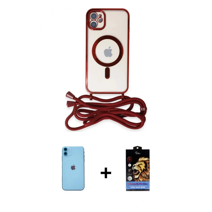 MARSİLYAN™- iPhone 11 Kılıf Eksen Özel Seri - Siyah Buffer Hayalet Cam Ekran Koruyucu + Neon Fosforlu Kamera Lens - MI