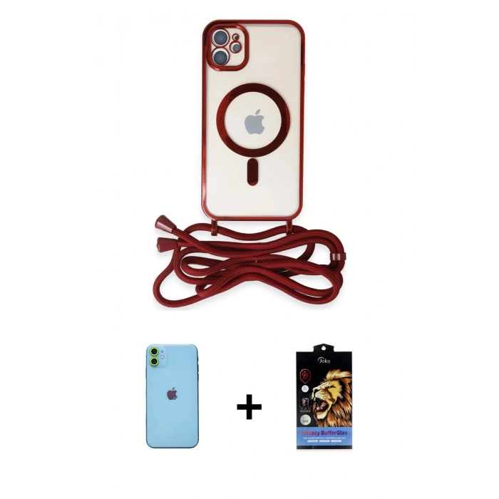 MARSİLYAN™- iPhone 11 Kılıf Eksen Özel Seri - Siyah Buffer Hayalet Cam Ekran Koruyucu + Neon Fosforlu Kamera Lens - YL