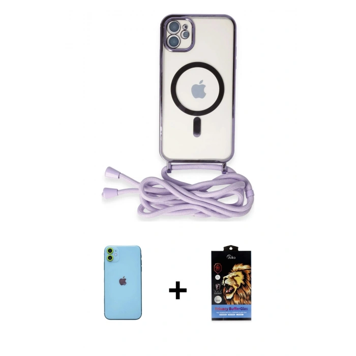 MARSİLYAN™- iPhone 11 Kılıf Eksen Özel Seri - Siyah Buffer Hayalet Cam Ekran Koruyucu + Neon Fosforlu Kamera Lens - YL
