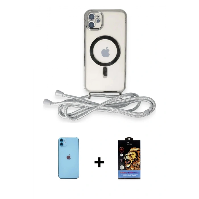 MARSİLYAN™- iPhone 11 Kılıf Eksen Özel Seri - Siyah Buffer Hayalet Cam Ekran Koruyucu + Neon Fosforlu Kamera Lens - MI