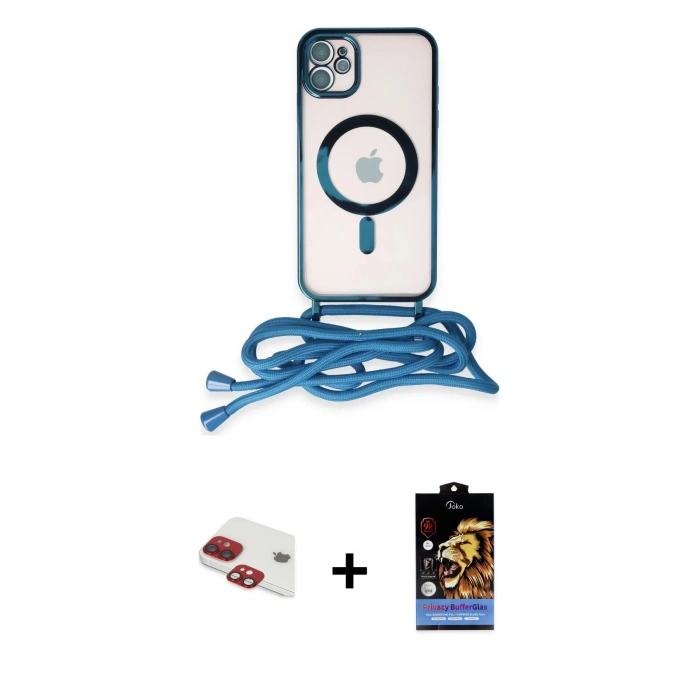 MARSİLYAN™- iPhone 11 Kılıf Eksen Özel Seri - Siyah Buffer Hayalet Cam Ekran Koruyucu + Pers Alüminyum Kamera Lens - KI