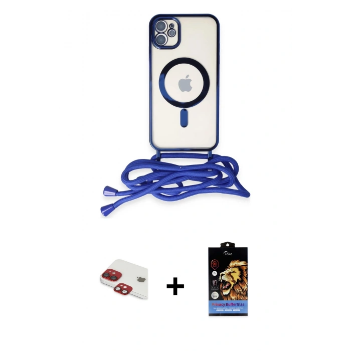 MARSİLYAN™- iPhone 11 Kılıf Eksen Özel Seri - Siyah Buffer Hayalet Cam Ekran Koruyucu + Pers Alüminyum Kamera Lens - KI