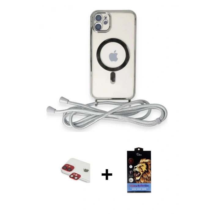 MARSİLYAN™- iPhone 11 Kılıf Eksen Özel Seri - Siyah Buffer Hayalet Cam Ekran Koruyucu + Pers Alüminyum Kamera Lens - KI