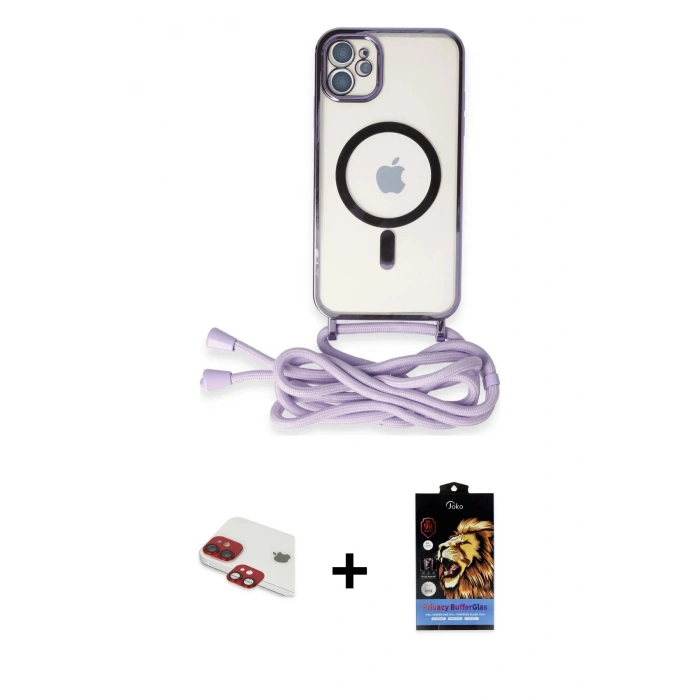 MARSİLYAN™- iPhone 11 Kılıf Eksen Özel Seri - Siyah Buffer Hayalet Cam Ekran Koruyucu + Pers Alüminyum Kamera Lens - KI