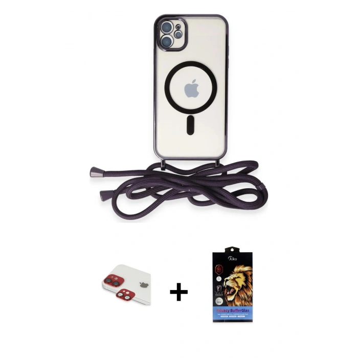 MARSİLYAN™- iPhone 11 Kılıf Eksen Özel Seri - Siyah Buffer Hayalet Cam Ekran Koruyucu + Pers Alüminyum Kamera Lens - KI