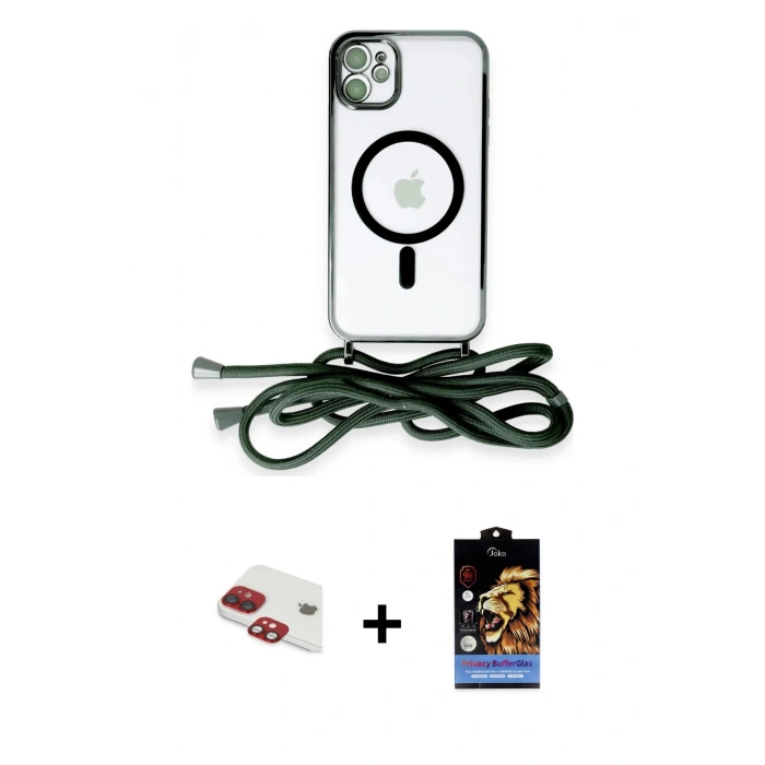 MARSİLYAN™- iPhone 11 Kılıf Eksen Özel Seri - Siyah Buffer Hayalet Cam Ekran Koruyucu + Pers Alüminyum Kamera Lens - KI