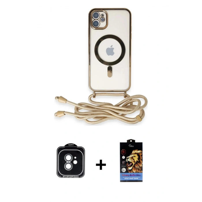 MARSİLYAN™- iPhone 11 Kılıf Eksen Özel Seri - Siyah Buffer Hayalet Cam Ekran Koruyucu + PVD Metal Kamera Lens - YL