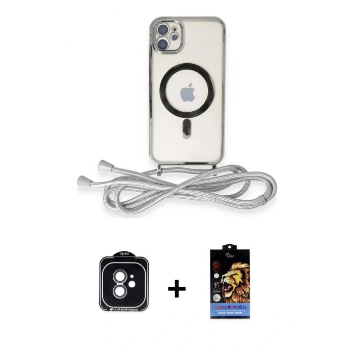 MARSİLYAN™- iPhone 11 Kılıf Eksen Özel Seri - Siyah Buffer Hayalet Cam Ekran Koruyucu + PVD Metal Kamera Lens - YL