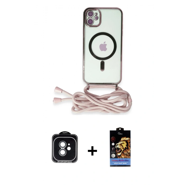 MARSİLYAN™- iPhone 11 Kılıf Eksen Özel Seri - Siyah Buffer Hayalet Cam Ekran Koruyucu + PVD Metal Kamera Lens - YL