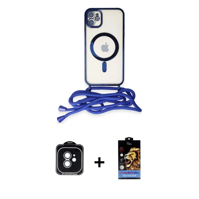 MARSİLYAN™- iPhone 11 Kılıf Eksen Özel Seri - Siyah Buffer Hayalet Cam Ekran Koruyucu + PVD Metal Kamera Lens - YL