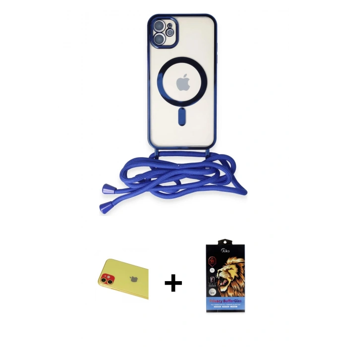 MARSİLYAN™- iPhone 11 Kılıf Eksen Özel Seri - Siyah Buffer Hayalet Cam Ekran Koruyucu + Rainbow Kamera Lens Koruma Cam - KI