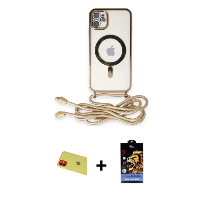 MARSİLYAN™- iPhone 11 Kılıf Eksen Özel Seri - Siyah Buffer Hayalet Cam Ekran Koruyucu + Rainbow Kamera Lens Koruma Cam - KI