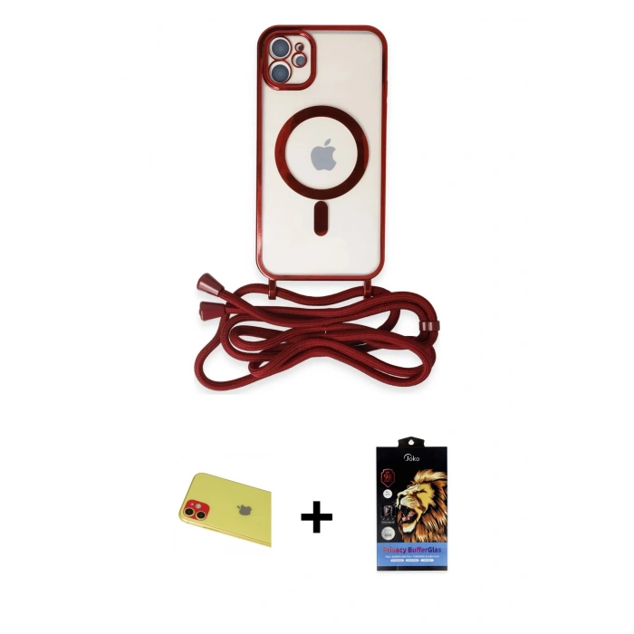 MARSİLYAN™- iPhone 11 Kılıf Eksen Özel Seri - Siyah Buffer Hayalet Cam Ekran Koruyucu + Rainbow Kamera Lens Koruma Cam - KI