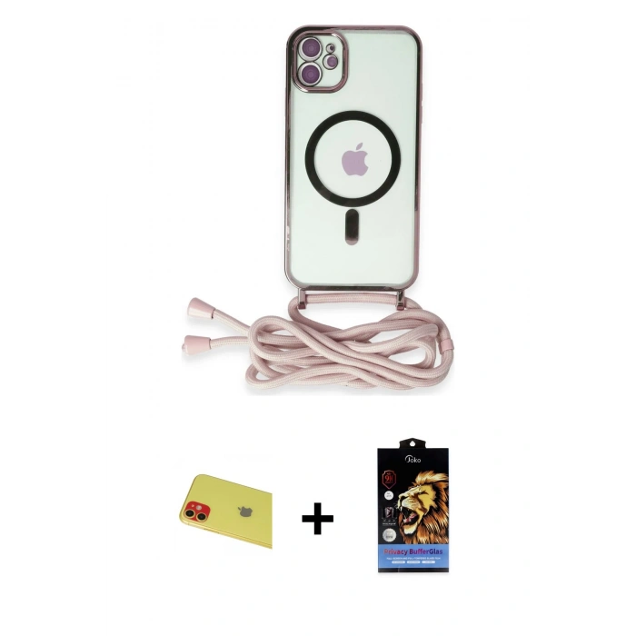 MARSİLYAN™- iPhone 11 Kılıf Eksen Özel Seri - Siyah Buffer Hayalet Cam Ekran Koruyucu + Rainbow Kamera Lens Koruma Cam - KI