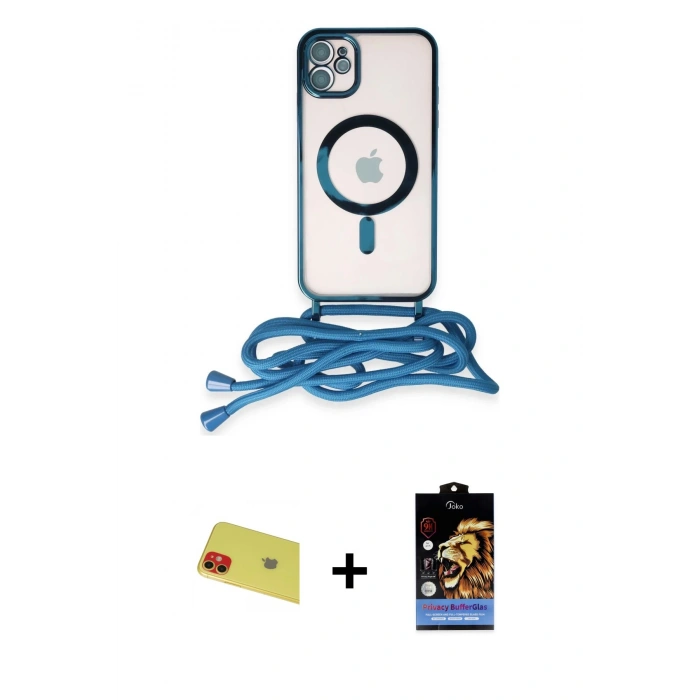 MARSİLYAN™- iPhone 11 Kılıf Eksen Özel Seri - Siyah Buffer Hayalet Cam Ekran Koruyucu + Rainbow Kamera Lens Koruma Cam - KI