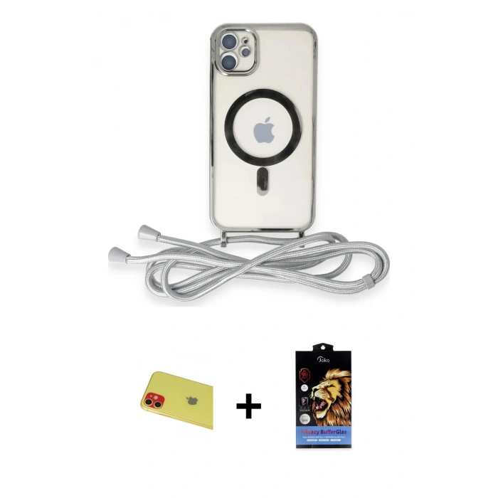 MARSİLYAN™- iPhone 11 Kılıf Eksen Özel Seri - Siyah Buffer Hayalet Cam Ekran Koruyucu + Rainbow Kamera Lens Koruma Cam - KI