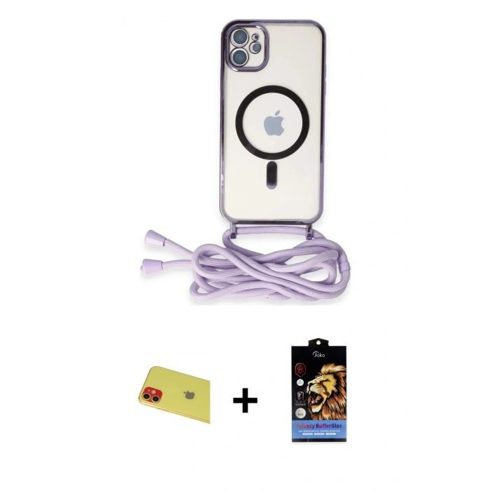 MARSİLYAN™- iPhone 11 Kılıf Eksen Özel Seri - Siyah Buffer Hayalet Cam Ekran Koruyucu + Rainbow Kamera Lens Koruma Cam - KI