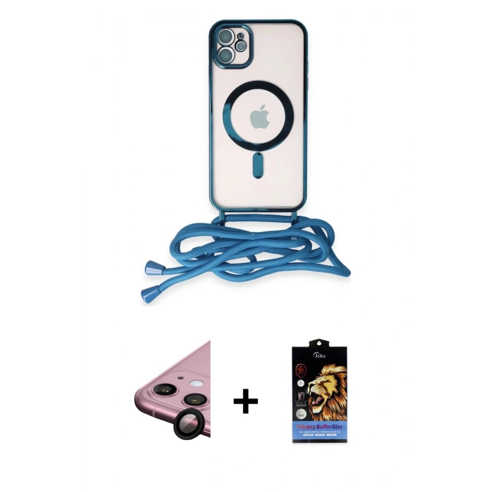 MARSİLYAN™- iPhone 11 Kılıf Eksen Özel Seri - Siyah Buffer Hayalet Cam Ekran Koruyucu + Raze Metal Kamera Lens - SH