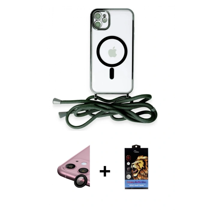 MARSİLYAN™- iPhone 11 Kılıf Eksen Özel Seri - Siyah Buffer Hayalet Cam Ekran Koruyucu + Raze Metal Kamera Lens - SH