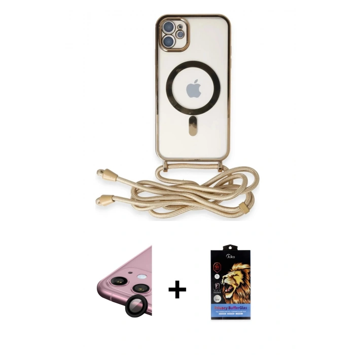 MARSİLYAN™- iPhone 11 Kılıf Eksen Özel Seri - Siyah Buffer Hayalet Cam Ekran Koruyucu + Raze Metal Kamera Lens - SH