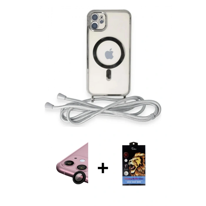 MARSİLYAN™- iPhone 11 Kılıf Eksen Özel Seri - Siyah Buffer Hayalet Cam Ekran Koruyucu + Raze Metal Kamera Lens - SH