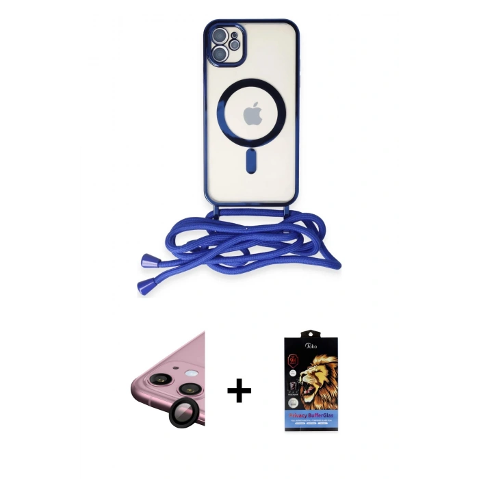 MARSİLYAN™- iPhone 11 Kılıf Eksen Özel Seri - Siyah Buffer Hayalet Cam Ekran Koruyucu + Raze Metal Kamera Lens - SH