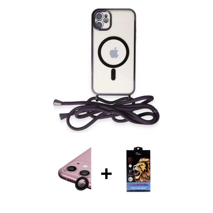 MARSİLYAN™- iPhone 11 Kılıf Eksen Özel Seri - Siyah Buffer Hayalet Cam Ekran Koruyucu + Raze Metal Kamera Lens - SH