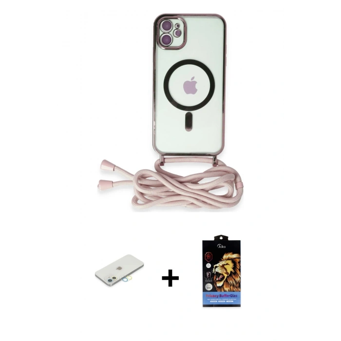 MARSİLYAN™- iPhone 11 Kılıf Eksen Özel Seri - Siyah Buffer Hayalet Cam Ekran Koruyucu + Renkli Kamera Lens Koruma Cam - SI