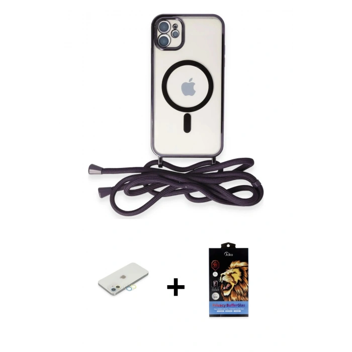 MARSİLYAN™- iPhone 11 Kılıf Eksen Özel Seri - Siyah Buffer Hayalet Cam Ekran Koruyucu + Renkli Kamera Lens Koruma Cam - SI