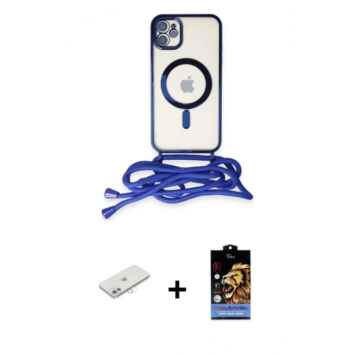 MARSİLYAN™- iPhone 11 Kılıf Eksen Özel Seri - Siyah Buffer Hayalet Cam Ekran Koruyucu + Renkli Kamera Lens Koruma Cam - SI