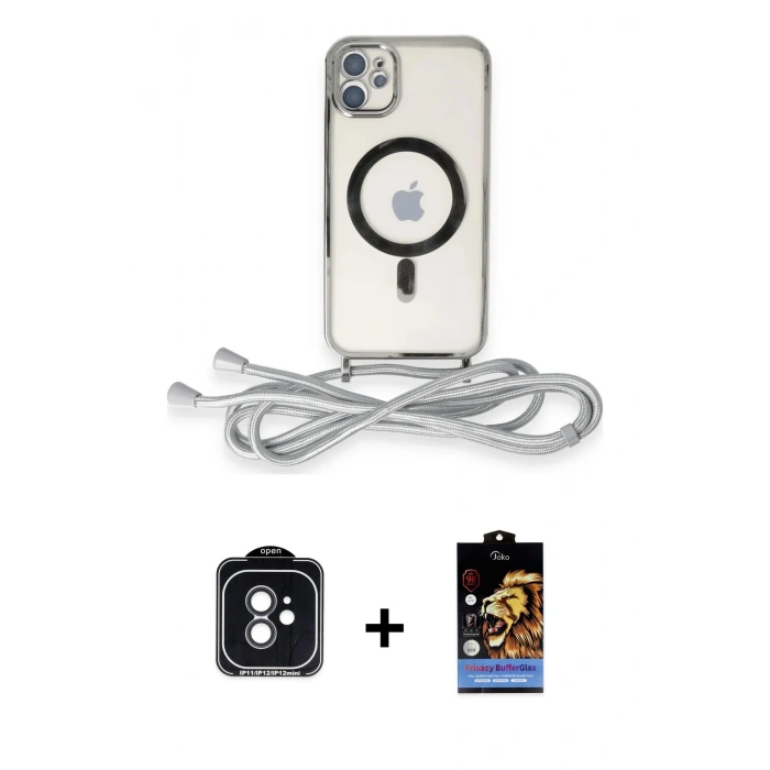 MARSİLYAN™- iPhone 11 Kılıf Eksen Özel Seri - Siyah Buffer Hayalet Cam Ekran Koruyucu + Siyah PVD Metal Kamera Lens
