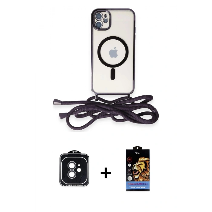 MARSİLYAN™- iPhone 11 Kılıf Eksen Özel Seri - Siyah Buffer Hayalet Cam Ekran Koruyucu + Siyah PVD Metal Kamera Lens
