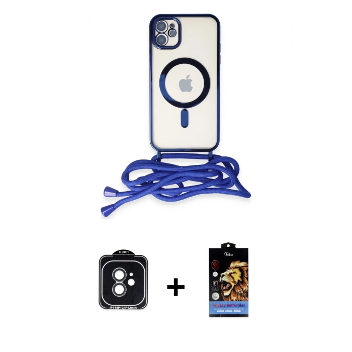 MARSİLYAN™- iPhone 11 Kılıf Eksen Özel Seri - Siyah Buffer Hayalet Cam Ekran Koruyucu + Siyah PVD Metal Kamera Lens