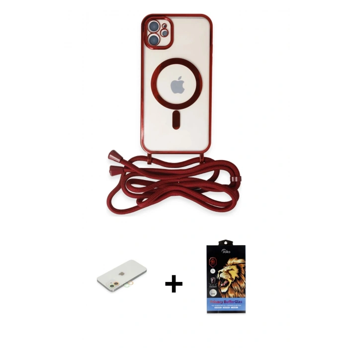MARSİLYAN™- iPhone 11 Kılıf Eksen Özel Seri - Siyah Buffer Hayalet Cam Ekran Koruyucu + Turuncu Renkli Kamera Lens Koruma Cam