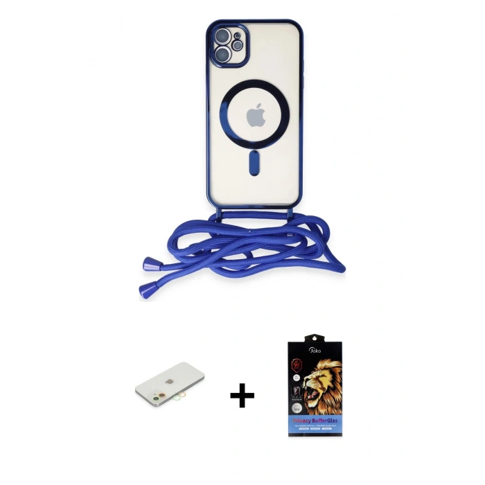 MARSİLYAN™- iPhone 11 Kılıf Eksen Özel Seri - Siyah Buffer Hayalet Cam Ekran Koruyucu + Turuncu Renkli Kamera Lens Koruma Cam