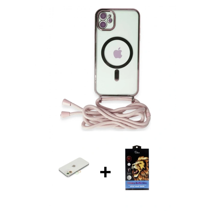 MARSİLYAN™- iPhone 11 Kılıf Eksen Özel Seri - Siyah Buffer Hayalet Cam Ekran Koruyucu + Turuncu Renkli Kamera Lens Koruma Cam