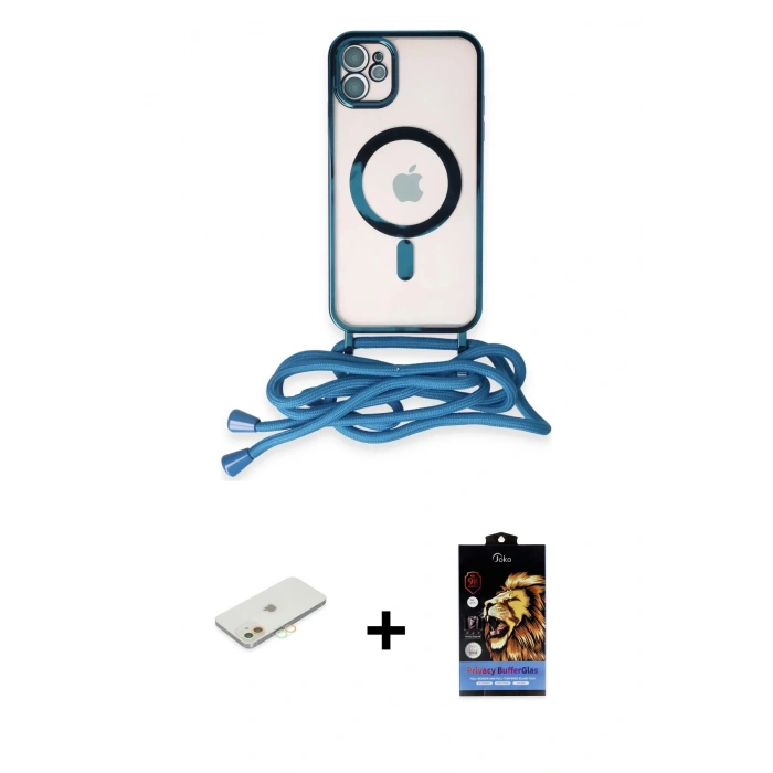 MARSİLYAN™- iPhone 11 Kılıf Eksen Özel Seri - Siyah Buffer Hayalet Cam Ekran Koruyucu + Turuncu Renkli Kamera Lens Koruma Cam