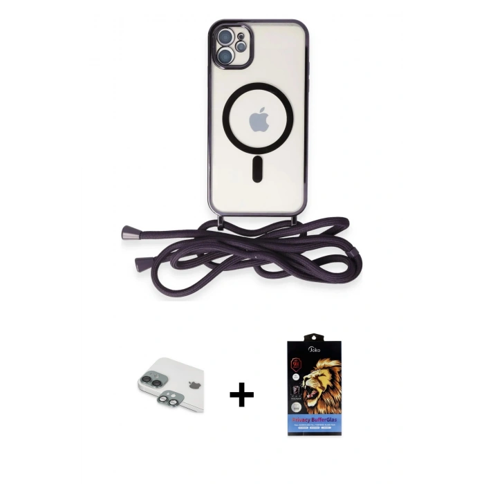 MARSİLYAN™- iPhone 11 Kılıf Eksen Özel Seri - Siyah Buffer Hayalet Cam Ekran Koruyucu + Pers Alüminyum Kamera Lens - YL