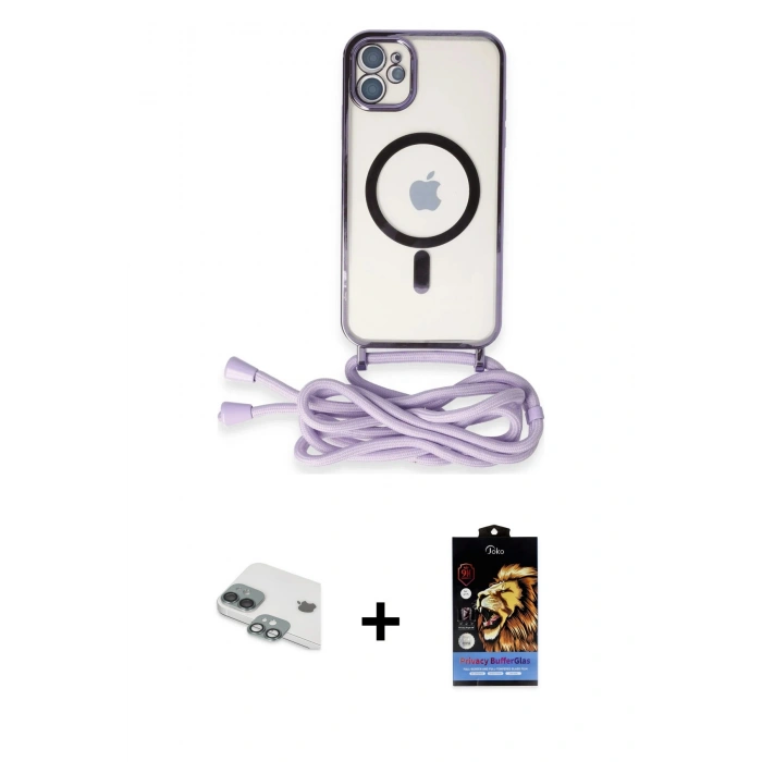 MARSİLYAN™- iPhone 11 Kılıf Eksen Özel Seri - Siyah Buffer Hayalet Cam Ekran Koruyucu + Pers Alüminyum Kamera Lens - YL