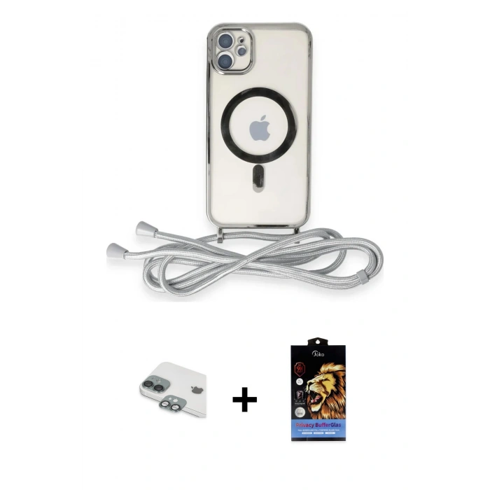 MARSİLYAN™- iPhone 11 Kılıf Eksen Özel Seri - Siyah Buffer Hayalet Cam Ekran Koruyucu + Pers Alüminyum Kamera Lens - YL