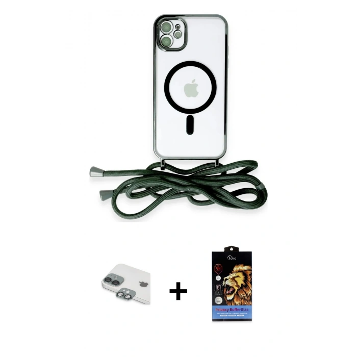 MARSİLYAN™- iPhone 11 Kılıf Eksen Özel Seri - Siyah Buffer Hayalet Cam Ekran Koruyucu + Pers Alüminyum Kamera Lens - YL