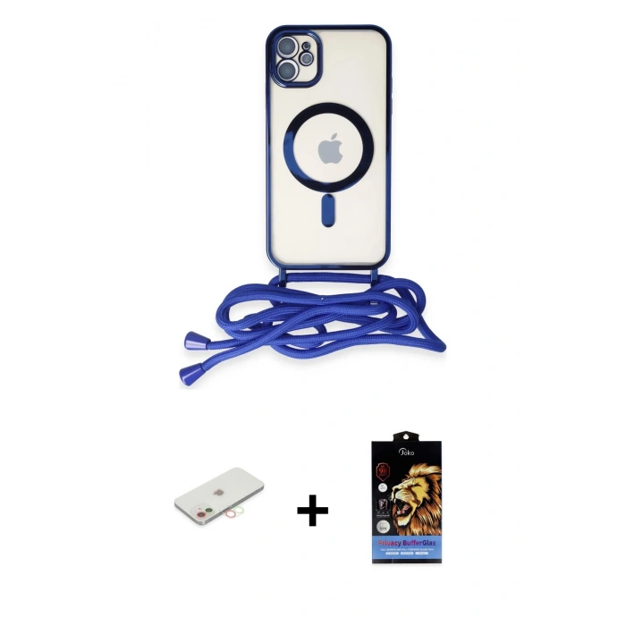 MARSİLYAN™- iPhone 11 Kılıf Eksen Özel Seri - Siyah Buffer Hayalet Cam Ekran Koruyucu + Renkli Kamera Lens Koruma Cam - YL