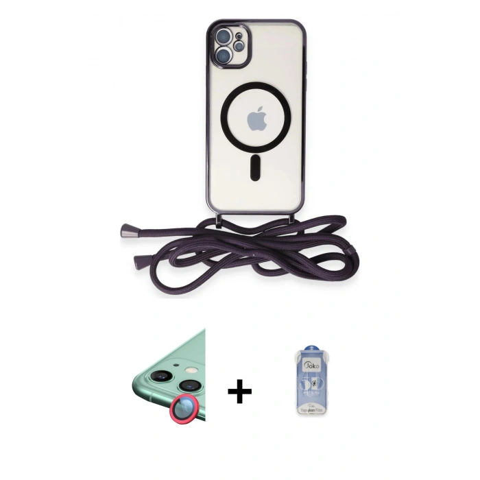 MARSİLYAN™- iPhone 11 Kılıf Eksen Özel Seri - Siyah Joko Magic 5D Cam + Raze Metal Kamera Lens - KI