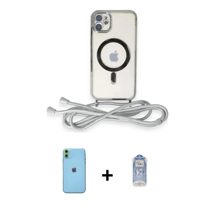 MARSİLYAN™- iPhone 11 Kılıf Eksen Özel Seri - Siyah Joko Magic 5D Cam + Neon Fosforlu Kamera Lens - YL